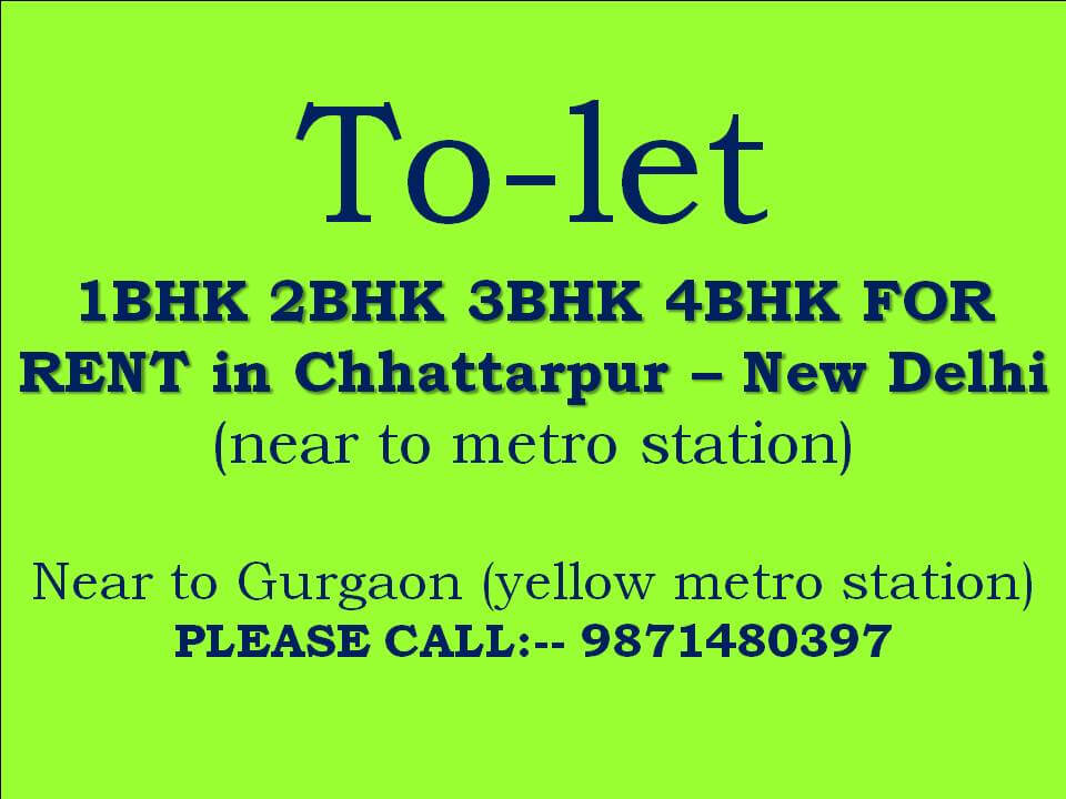 2bhk flat for rent in chattarpur by owner you may contact me i have around 16 option available any time 